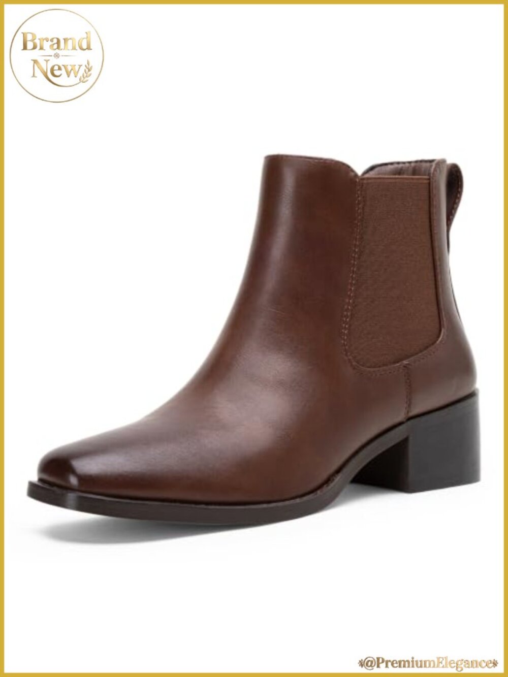 Chelsea Ankle Boots Square Toe Pull-On Low Block Heel Faux Leather